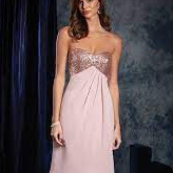 New Dusty Rose Gold Blush Sequin Dress, Aline Bridesmaid Formal Sparkle G&G - Picture 1 of 13